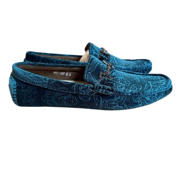 Royal Shoes Green Velvet Loafers Moccasins Men’s Size 9 Shoes New - Picture 2 of 7